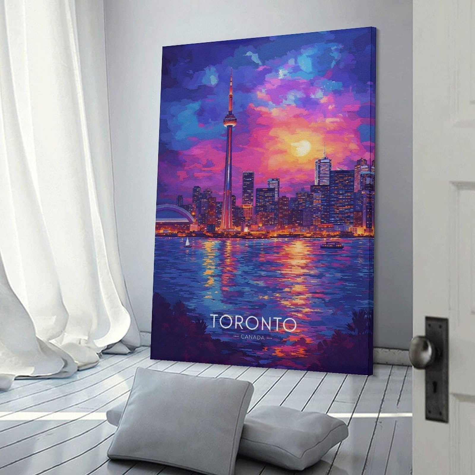 Junmoney Wall Art Print Toronto Skyline at Sunset(3), 24x36inch(60x90cm), for Home Lounge, Bedroom Or Reading Nook, Canvas Styling for A Polished Room Look
