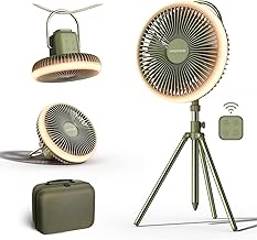 HAGOOGI Camping Fan Set, Cordless 10,000 mAh, Outdoor Fan, 5-in-1 [Tabletop, Hanging, Stand, Wall Mount, Insert] Remote Control Included, Dedicated Storage Case, LED Light, Energy Saving, Lightweight