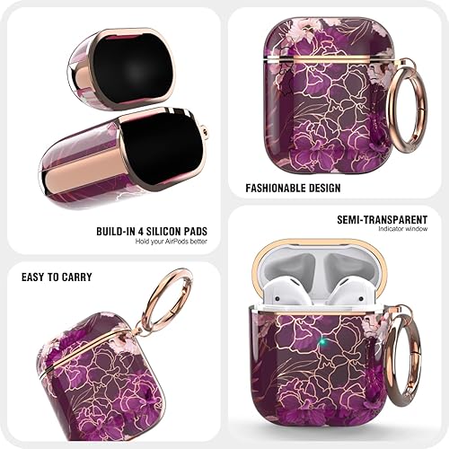 Miniatura 3 de wenew Funda rígida para AirPod AirPods de 1 y 2 generación con llavero para mujeres y hombres (morado)