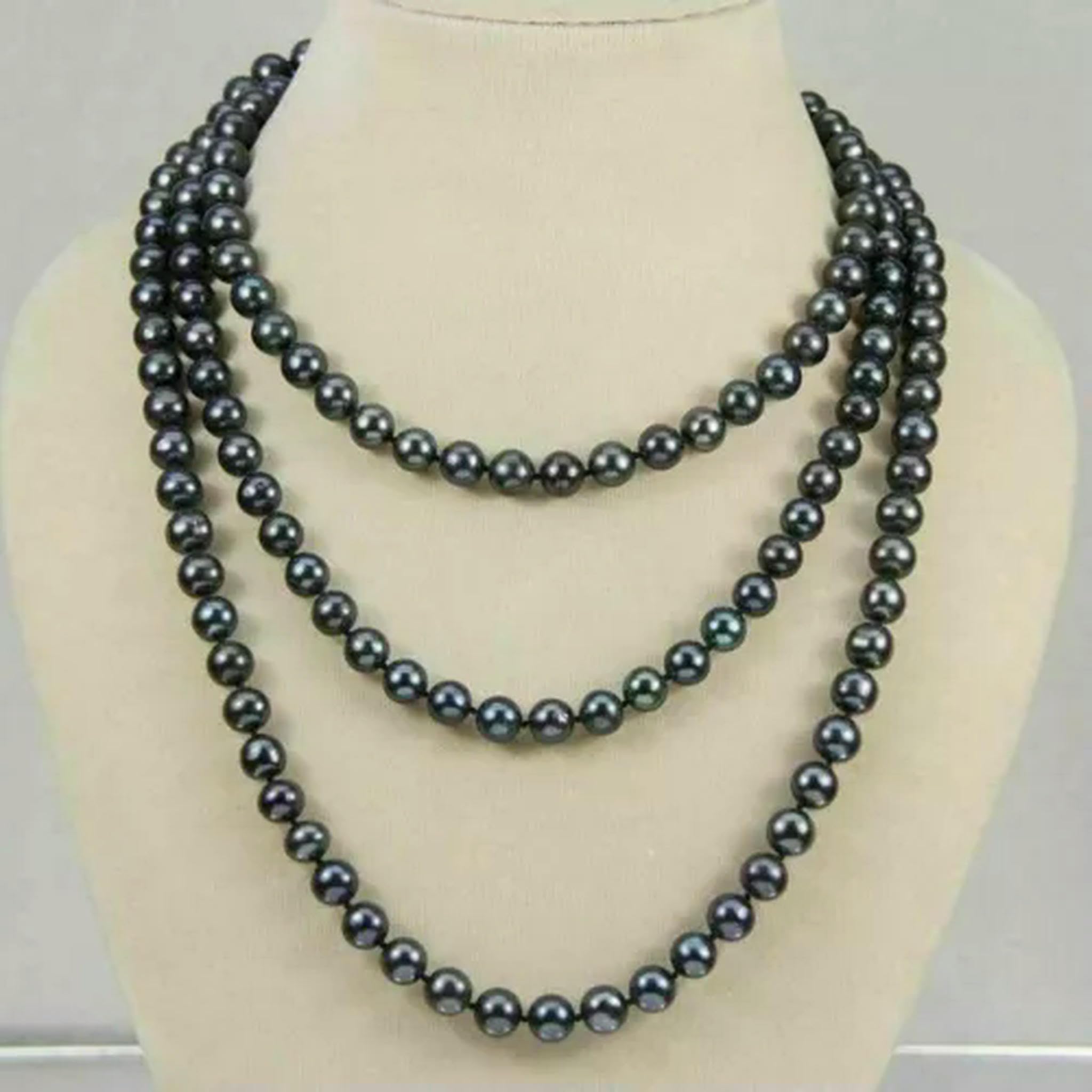 Collar de Perlas cultivadas Akoya auténticas, Negras, Naturales, de 7 a 8 mm, 18 a 100 Pulgadas, AAA+-60 Pulgadas