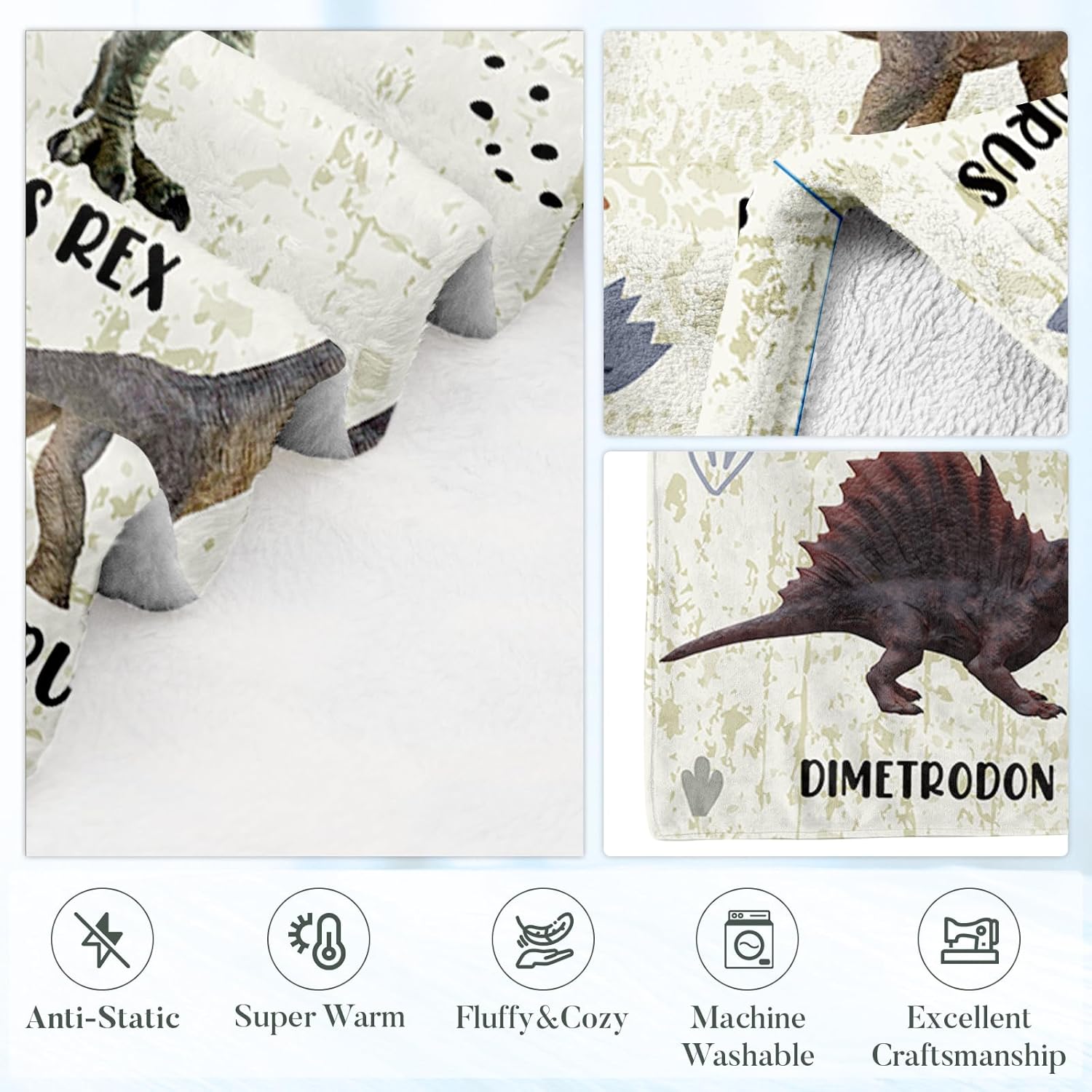 Dinosaur Blanket for Boys, Dinosaur Gifts for Son Grandson Nephew, Dinosaurs Birthday Decorations, Personalized Dinosaurs Alphabet Blanket, Thanksgiving Gifts, 50"X60" - Image 7