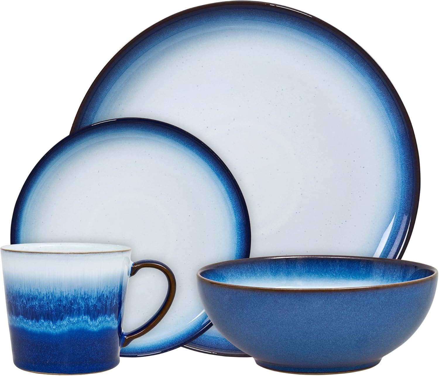 Denby - Blue Haze Dinner Set For 1-4 Piece Ceramic Tableware Set - Dishwasher Microwave Safe Crockery Set - 1 x Dinner Plate, 1 x Small Plate, 1 x Cereal Bowl, 1 x Mug