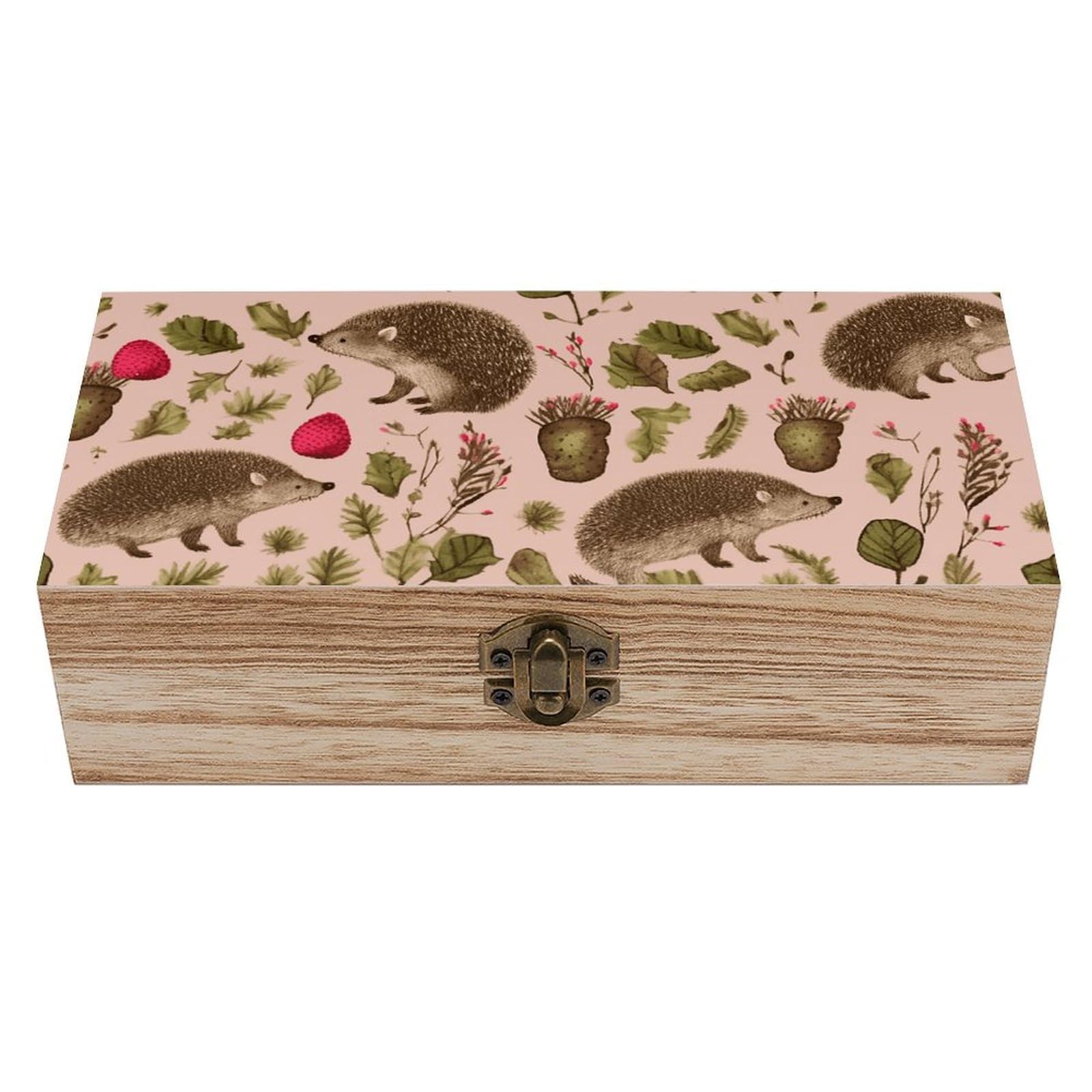 NONHAI Wooden Storage Box Hedgehog Print Wood Gift Box with Hinged Lid Vintage Decorative Jewelry Boxes Memory Box for Jewelry Art Hobbies Home Storage Treasure Keepsake Gift 7.9''x3.9''x2.3''