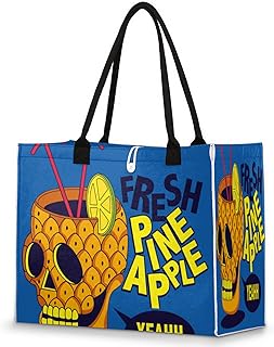Bolsa feminina - Abacaxi reutilizável sacolas de compras de supermercado com alças Bebidas grande bolsa de praia bolsa de ombro bolsas de trabalho bolsas de mão resistentes para praia, compras, trabalho, viagens, Multicolor