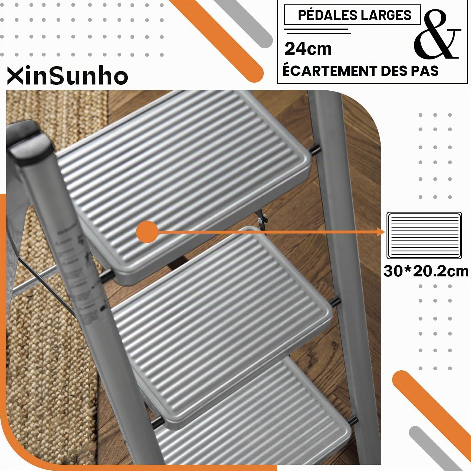 XinSunho Escabeau 4 marches, Escabeau Pliante avec pédale antidérapante, échelle en Acier Robuste, Léger et Portable pour la Maison, Capacité 150kg