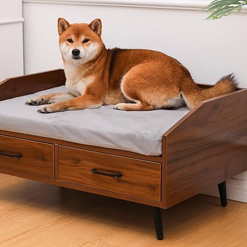Miniatura 6 de Cama elevada para perros con colchón, cama elevada de madera para mascotas, sofá interior para perros grandes, medianos y pequeños gatos (gris)