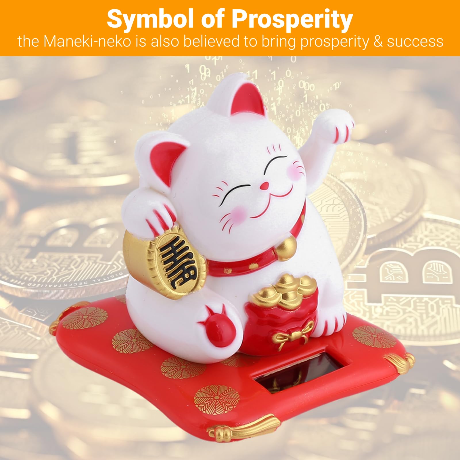 Chat De Fortune Chinois Solaire - Bras Agitant Blanc - Ornement Chance Et Richesse