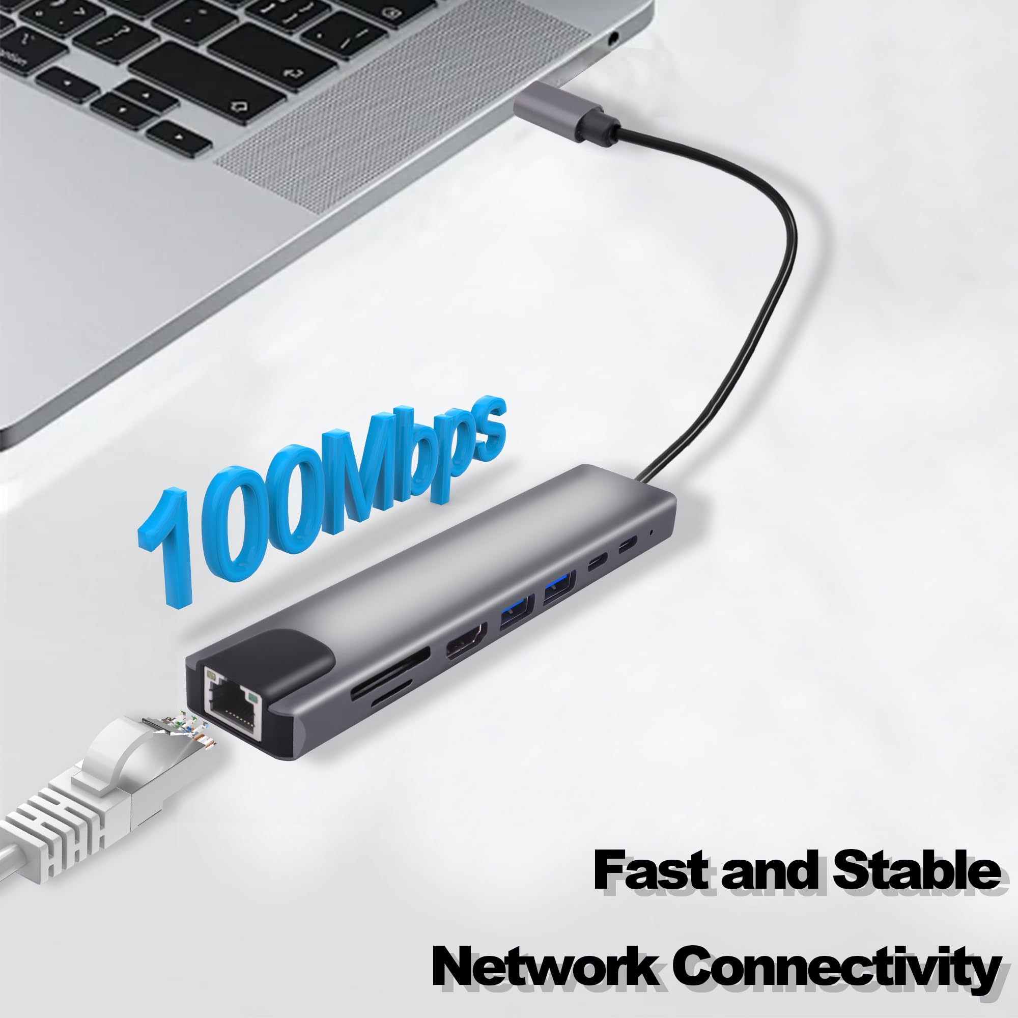 SATECHI Hub USB C 8 in 1 V3, PD 85W, HDMI 8K, Argento | Ethernet Gigabit, 8K@30Hz, 4x Porte USB-C 10 Gbps, lettore SD UHS-II, per MacBook, laptop Windows e altro