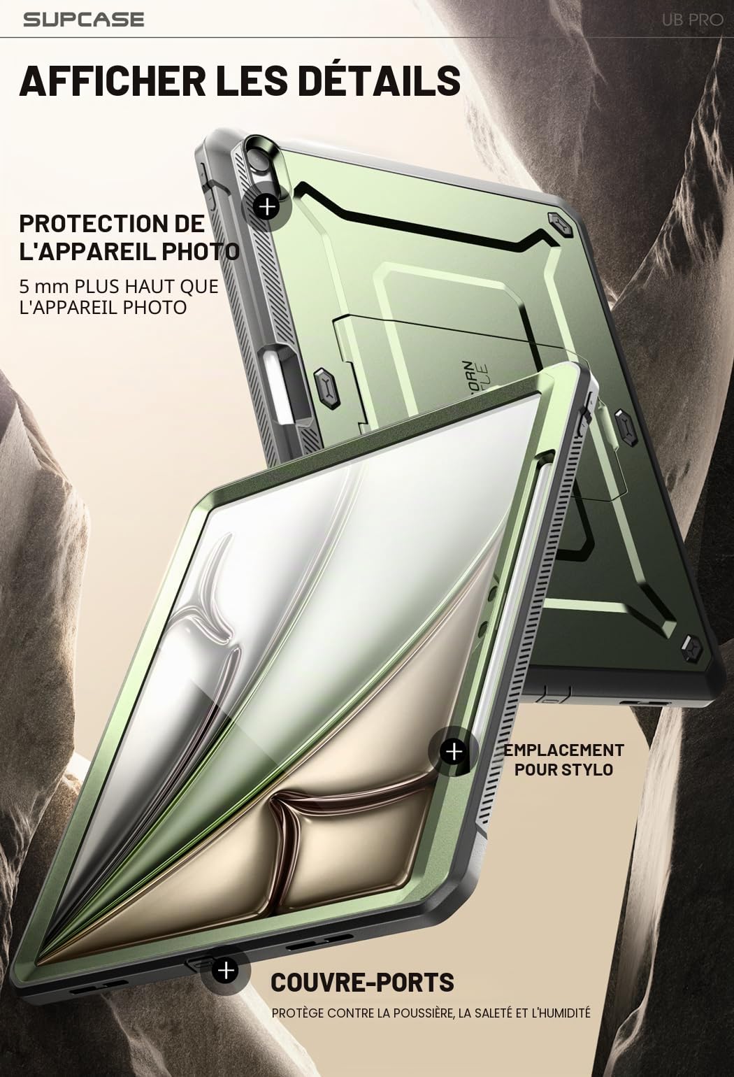 SUPCASE Coque pour iPad Air 13 Pouces (2025/2024) avec Fente Stylet [Support Pliable & Protecteur d'écran Intégré] Protection Robuste Qualité Militaire Intégrale pour iPad Air 13" M3/M2, Vert