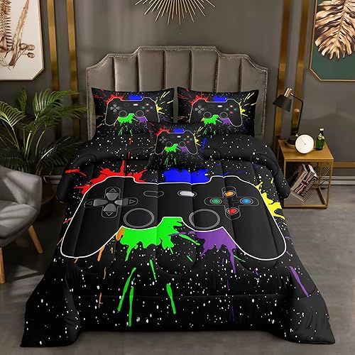 Miniatura 2 de ROWADALO DJT H50001 - Juego de ropa de cama de 6 piezas con estampado de consola de videojuegos en 3D, tamaño matrimonial, juego de ropa de cama de