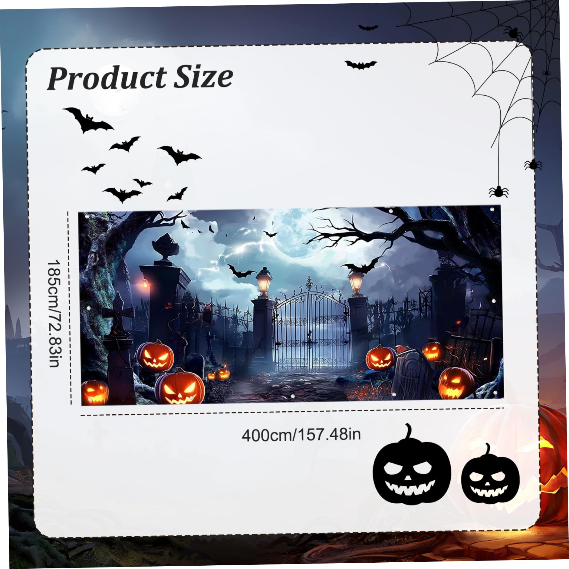 Halloween Garagentor Banner – 2,1x2,4 M, Blutiger Hintergrund Mit Geister-Silhouetten – Inkl. Seile Für Einfache Montage