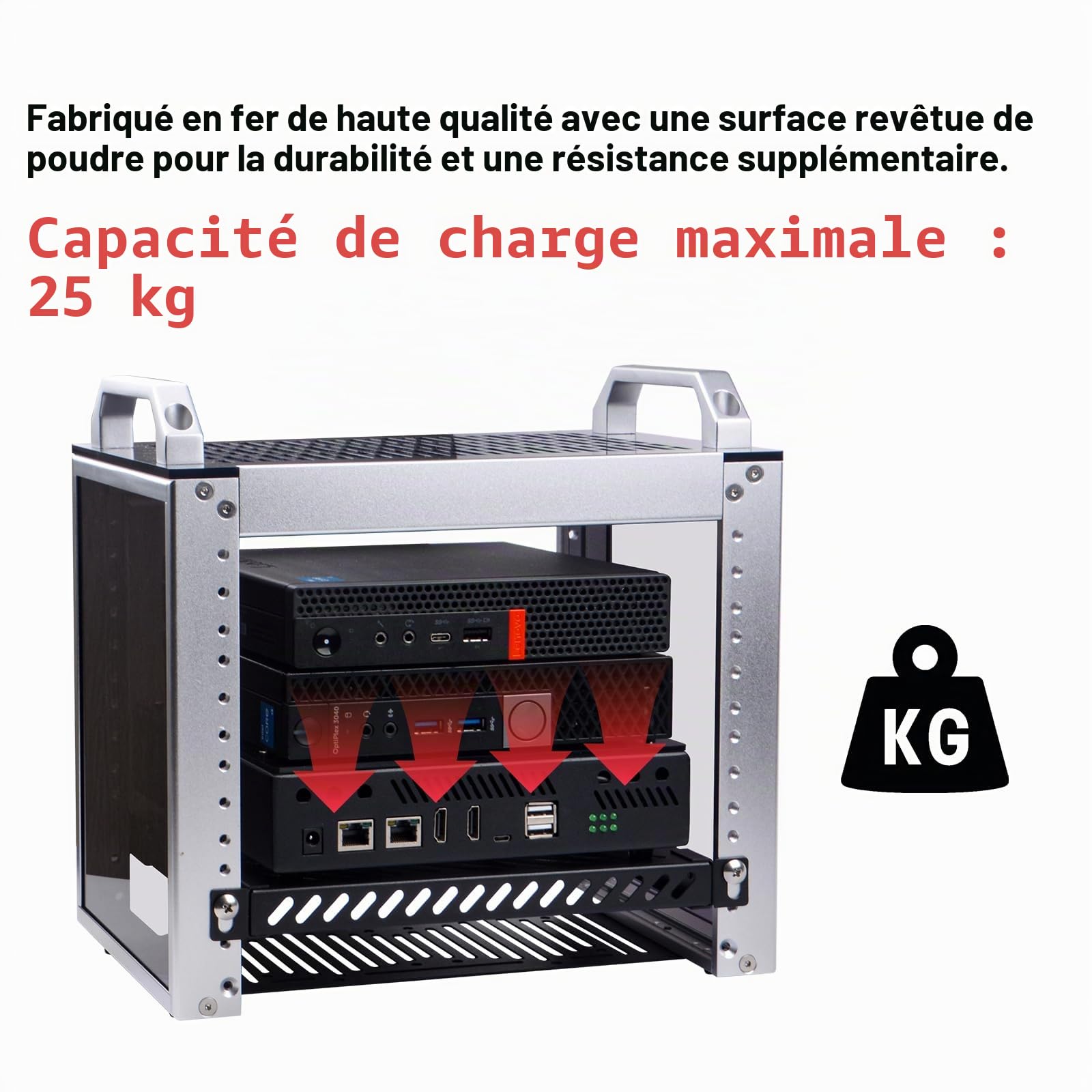 GeeekPi Étagère de Serveur Robuste 0,5U pour Rack de Serveur DeskPi RackMate T1/T0 et Rack de Serveur ou Armoire réseau 10", Design perforé, capacité de Charge de 25 kg, Noir