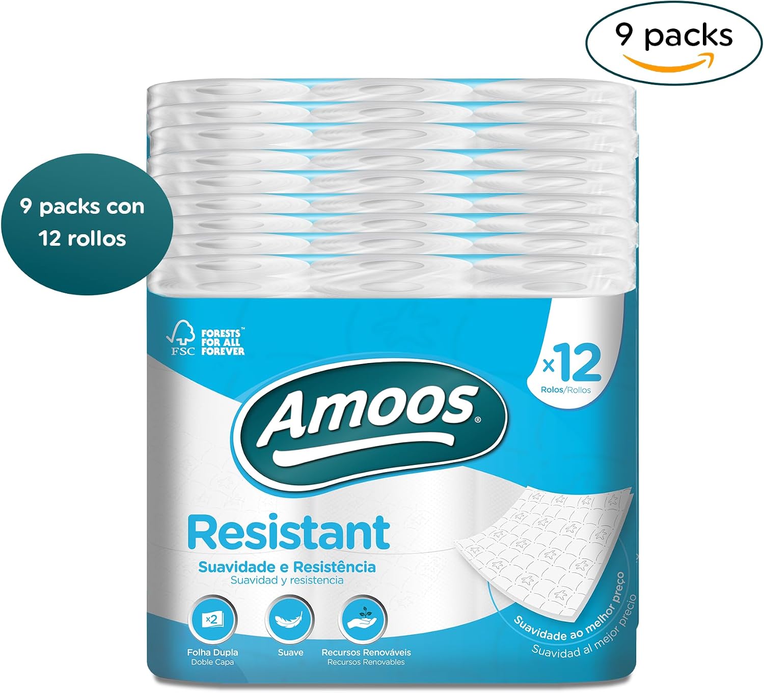 Amoos Toilet Paper 2 Layers Resistant 48 Count 1800 g