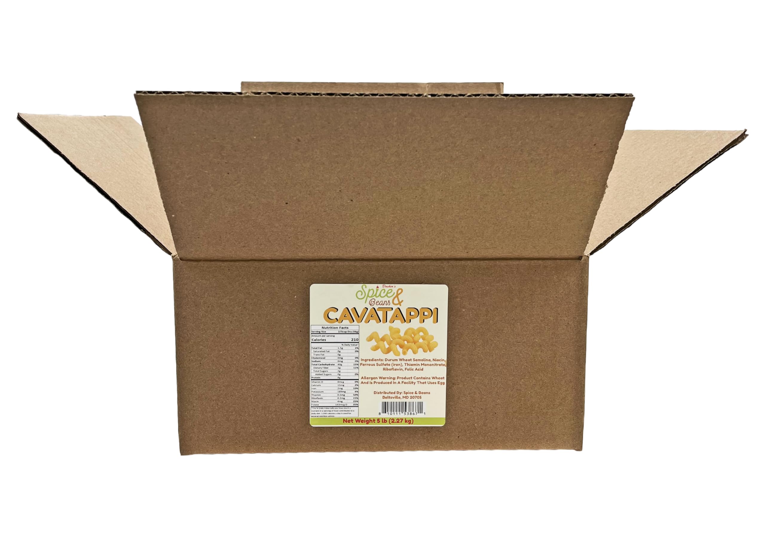 Cavatappi Pasta Noodles | 100% Durum Semolina Flour | by Dasher's Spice & Beans | 5 lb.