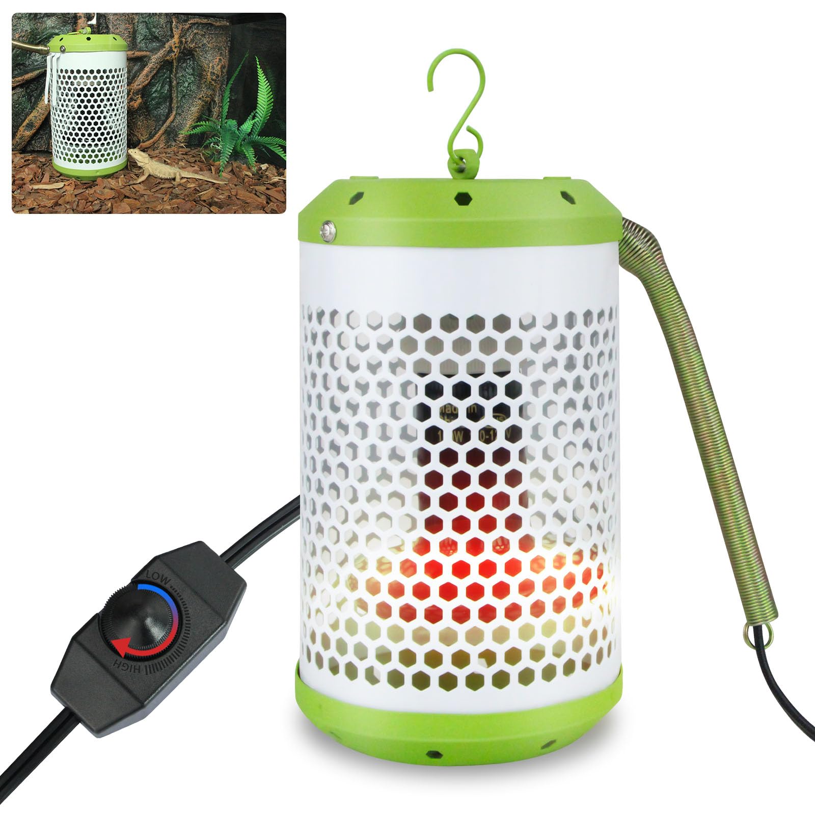 Reptile Heat Lamp with Guard, Ceramic Heat Lamp Bulb with Anti-Scald Lampshade, Adjustable Reptile Ceramic Heat Lamp from 0-100W, for Turtle, Snakes, Lizards, Frogs, Bird, No Light Only Heat (Big)