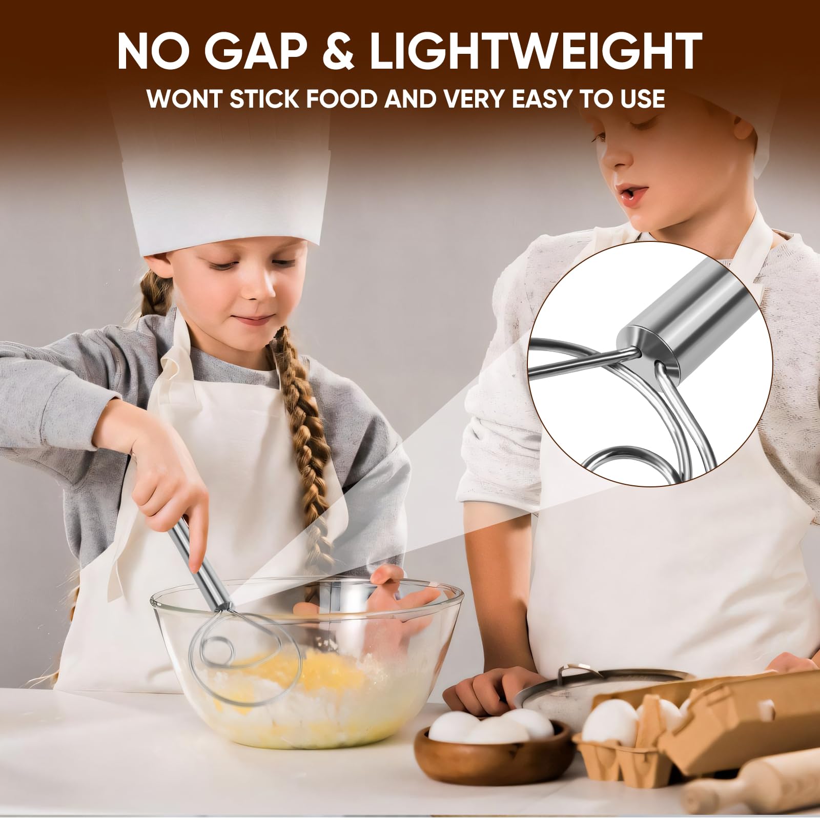 Maxjoy Batidor de masa danés, batidor de pan con gancho de acero inoxidable, batidor tradicional holandés, herramienta manual mezcladora de masa y herramientas y suministros para hacer pan de masa