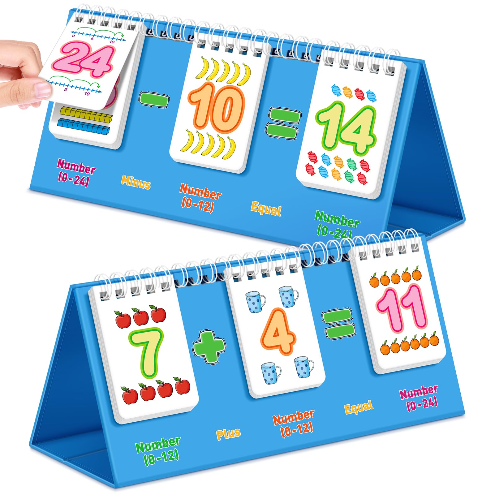 PraxiKidy Addition and Subtraction Flash Cards,0-24 Math Facts Manipulatives Games Preschool Kindergarten 1st 2nd Grade Classroom Must Haves,Counting Educational Toy Learning Activities Homeschool