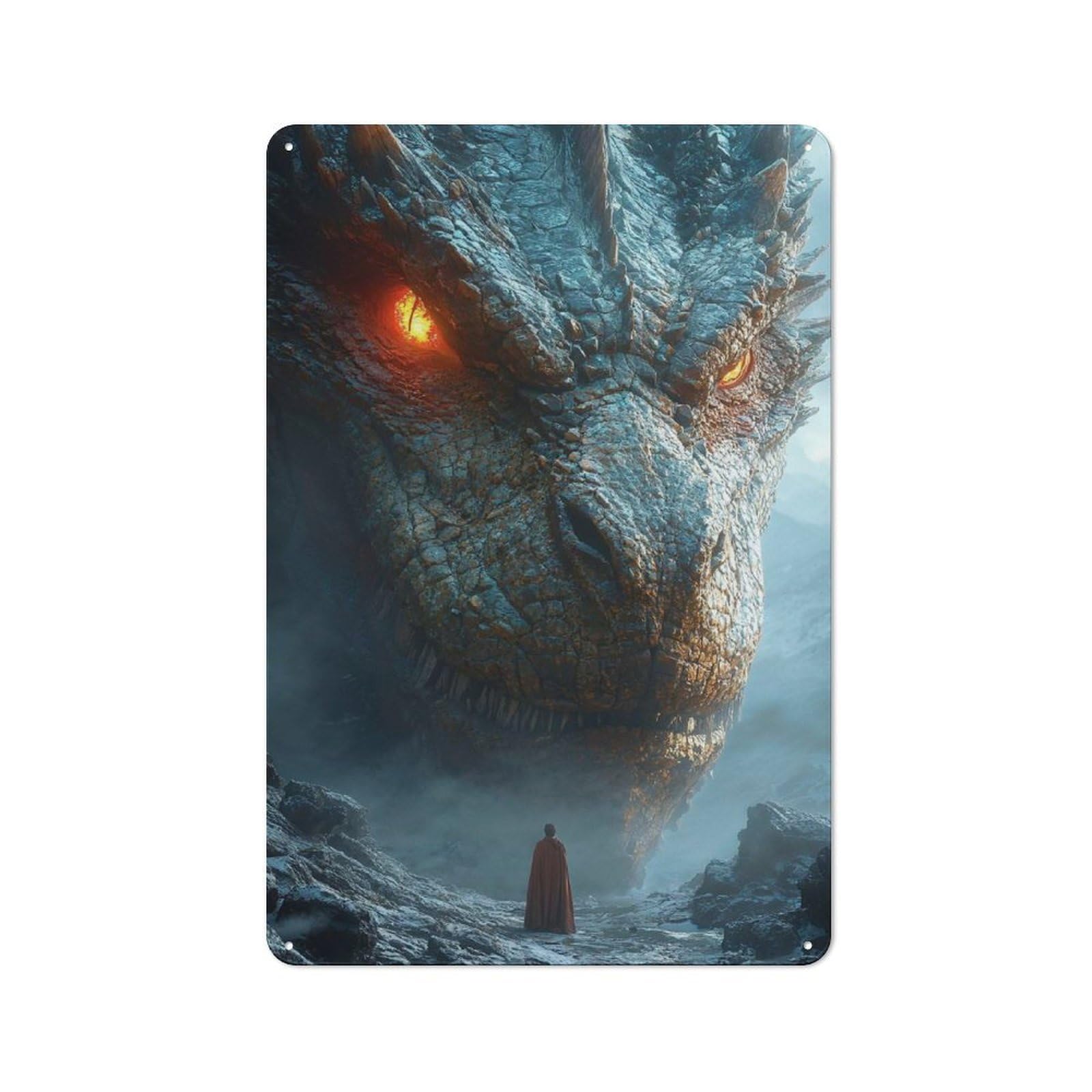 Junmoney Dragon Encounter Tin Wall Sign With Design 30X20cm, Classic Bistro Wall Plaque For Bakery, Diner, Cafe Or Family Room