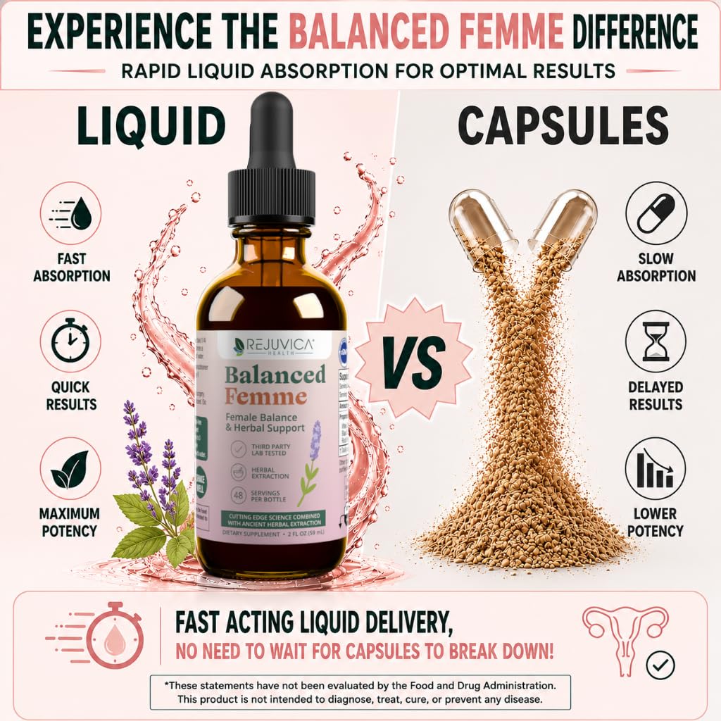 Rejuvica Health Balanced Femme - Advanced Female Balance Support Supplement - Liquid Delivery for Better Absorption - Vitex, Dong Quai, Black Cohosh, Maca & More! — Amazon image 7
