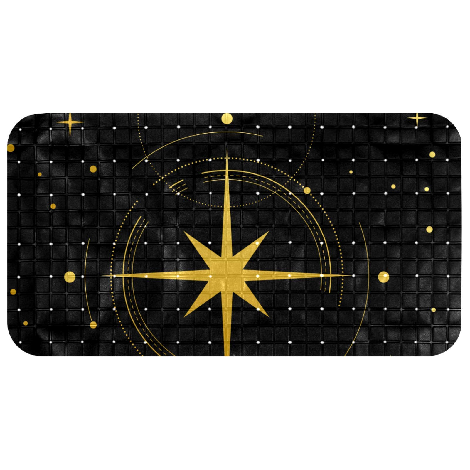 Alfombrilla de ducha antideslizante con ventosas y diseño de estrellas lunas color negro 37x68cm