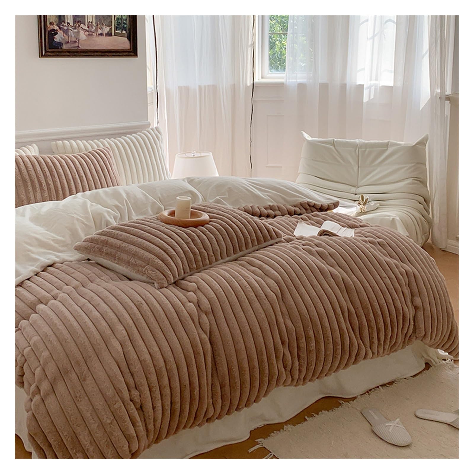 Set di biancheria da letto Morbido pile Lenzuolo con angoli in pile di latte Set di quattro pezzi Pile di corallo invernale Copripiumino in pile polare Letto in flanella(Pink,1.5 1.8 200x230cm)