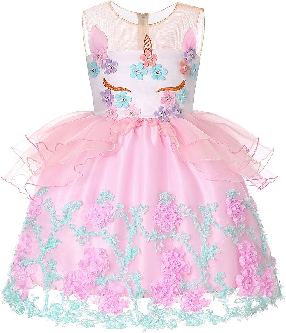 Qudasar Unicorn Dresses for Girls 6X Unicorn Birthday Outfit Girls Fresh Pink Dress Unicorn+Costume+for+Girls Size 7-8 (1869 Pink,7)