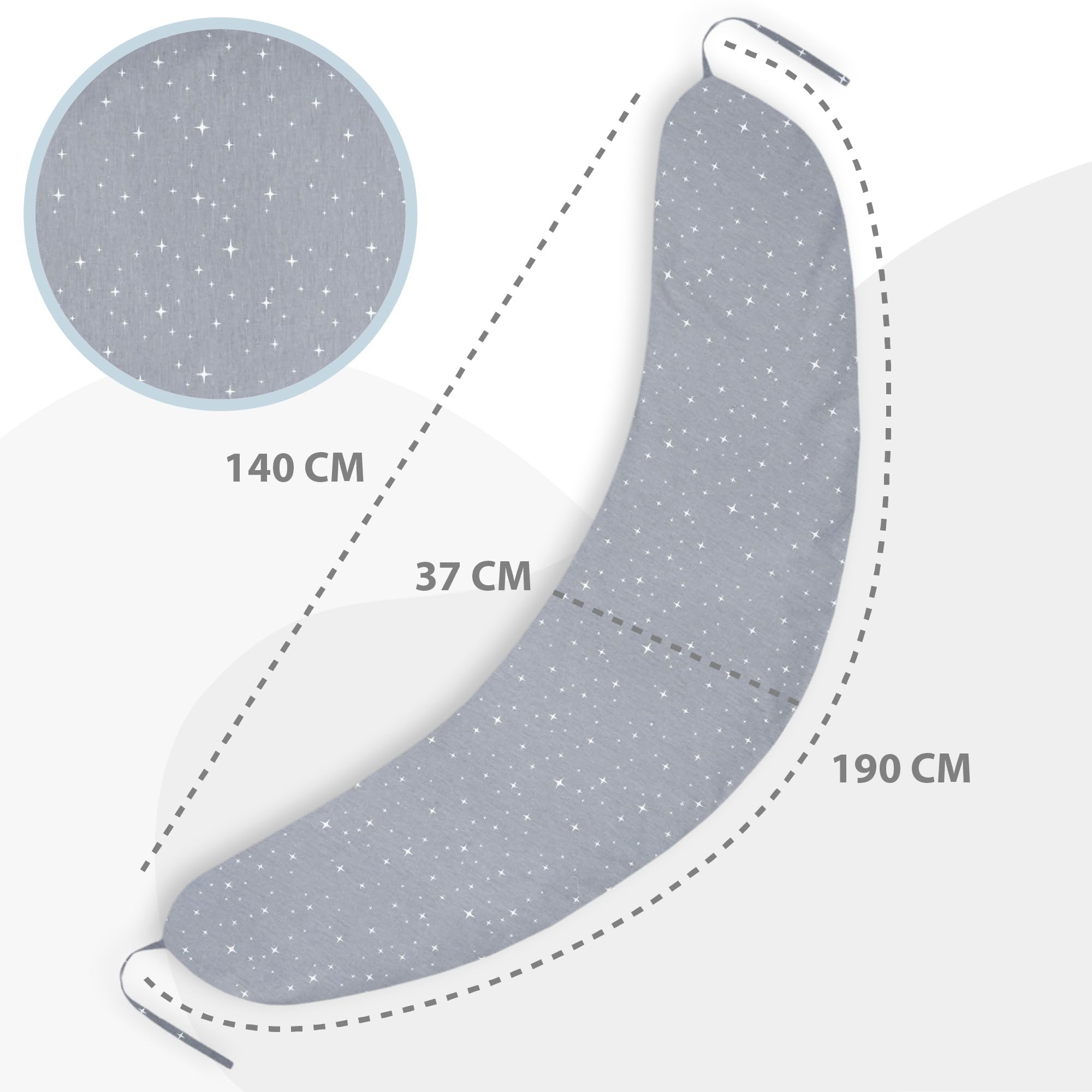 Totsy Baby Cuscino allattamento e gravidanza 140cm – Guanciale laterale corpo per dormire sul fianco Supporto perfetto per il riposo e il relax Ideale per maternità e futuro mamme Forma a C