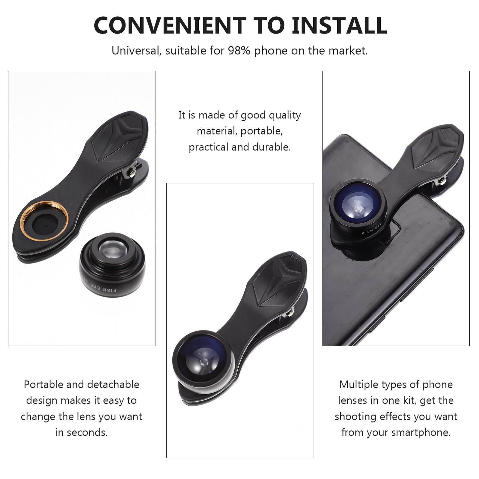 Hemobllo Lentes para Móvil con Clip Macro Gran y Ojo de Pez Carcasa de Aleación de Aluminio Resistente Kit Portátil Compatible Mayoría de Smartphones Instalación Rápida y Compacto para