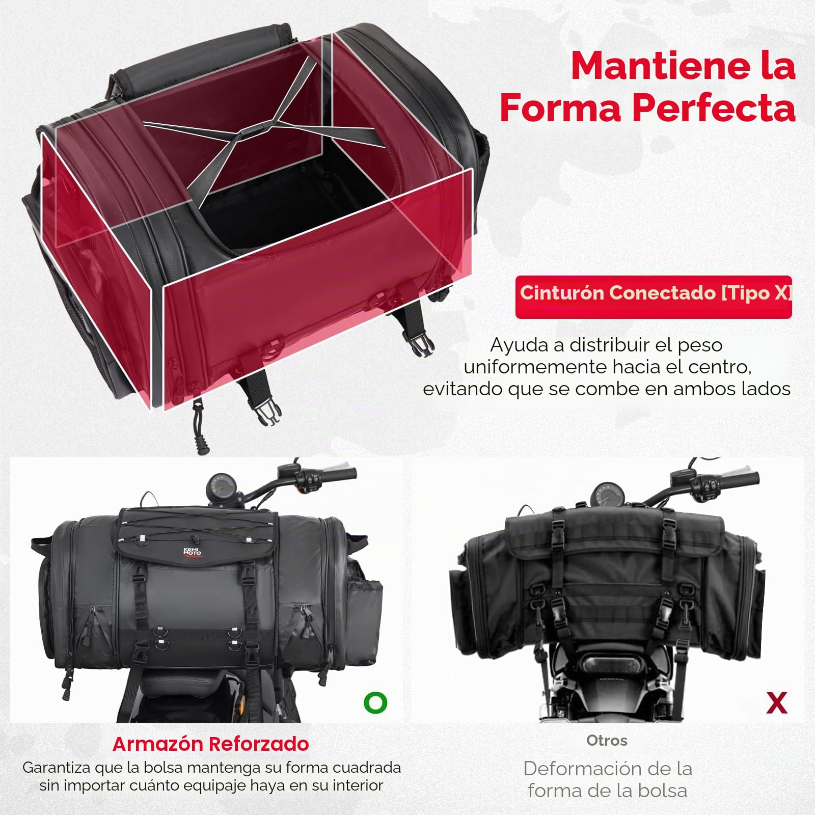 KEMIMOTO Trasera Alforjas Motocicleta Impermeable de 45 a 65L, Sillín Expandible y Bolsas Portaequipajes con Funda para Lluvia, Gran Capacidad Compatible con Universales Moto
