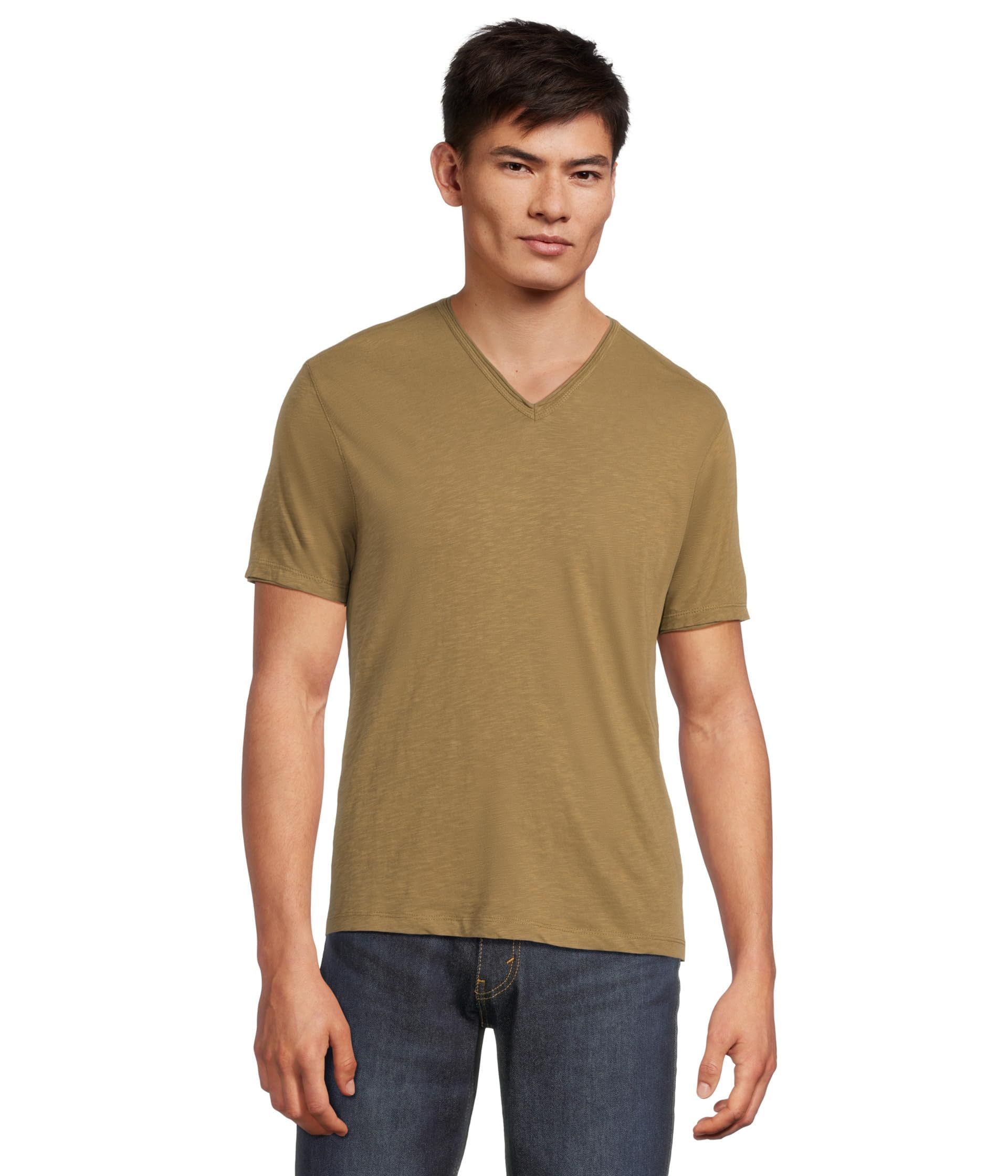 John Varvatos Mens Miles V Neck Tee, Khaki, Large