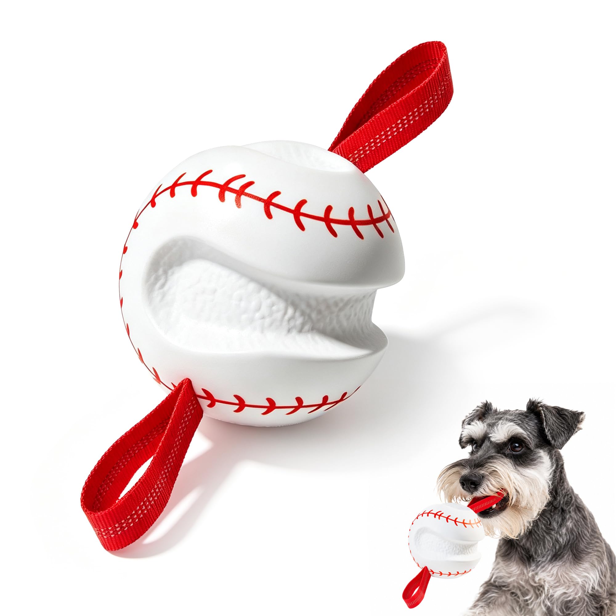 Interactive Dog Ball Toy for Medium Large Dogs, PU Baseball for Fetch & Tug