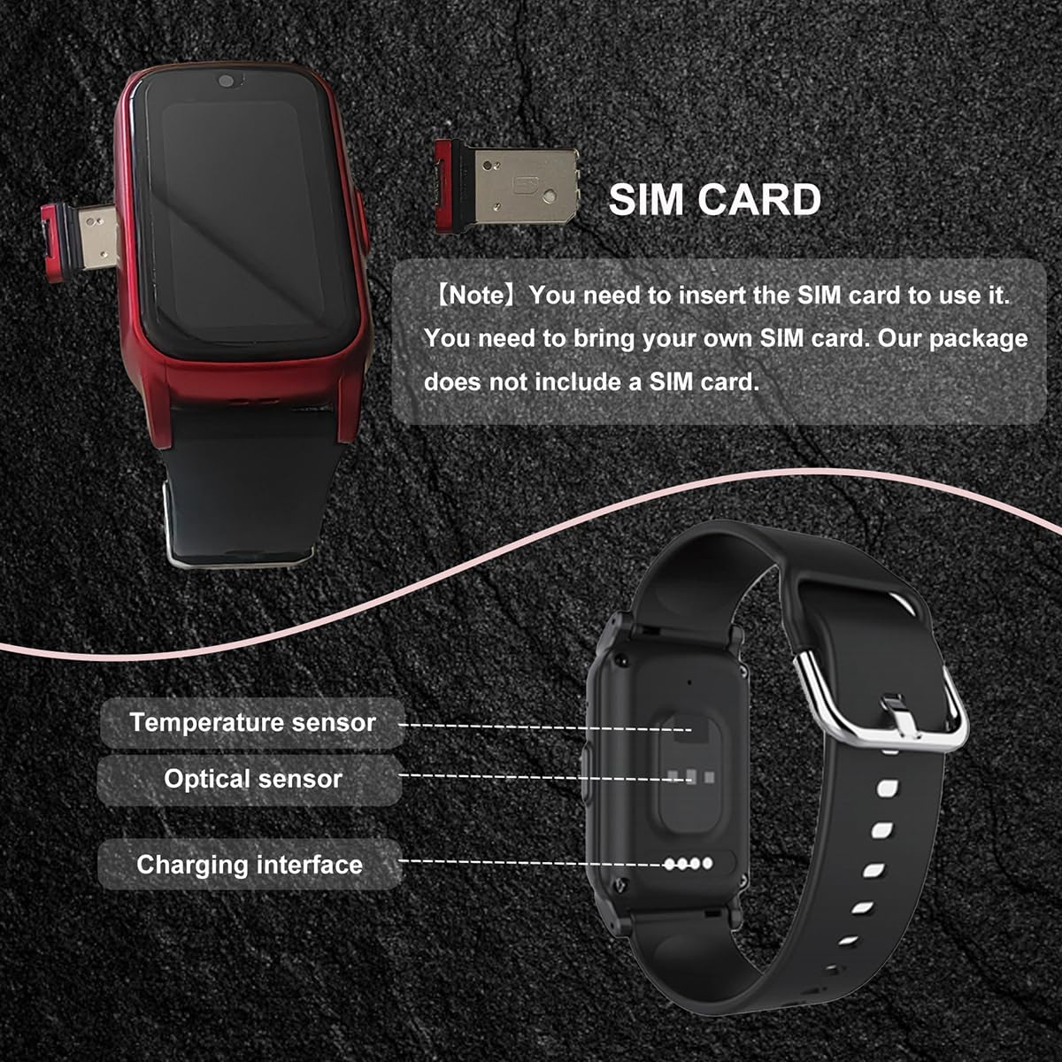 Reloj Inteligente con Detección De Caídas para Personas Mayores, con GPS, Botón SOS, Llamada Bidireccional Resistente Al Agua Reloj Localizador De Personas MayoresBlack,1.25 * 0.57 * 2.22inch