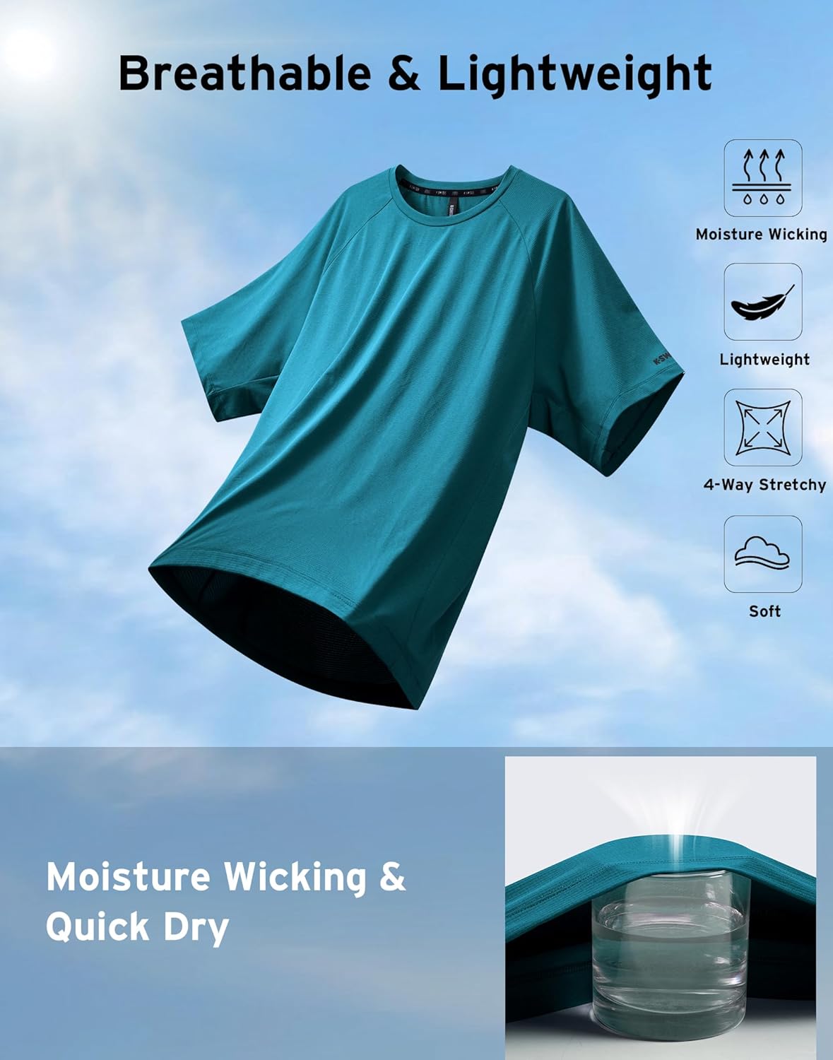 K-Swiss Mens Athletic Workout T-Shirts - DryAero Performance Lightweight Quick Dry Shirts Tops for Tennis Running Gym