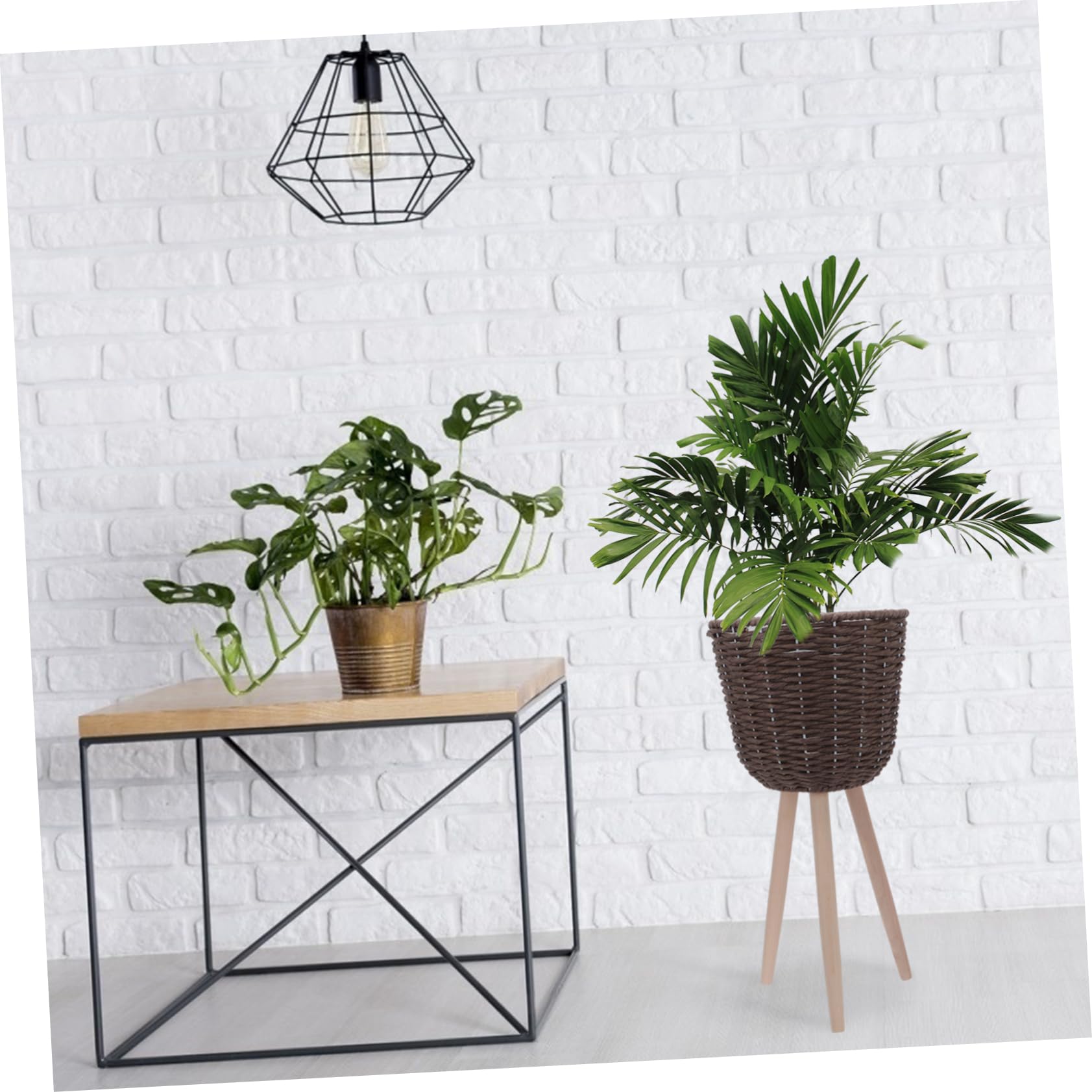 Yardwe Cestino Portapianta da Terra in Rattan e Legno con Staffa Angolare
