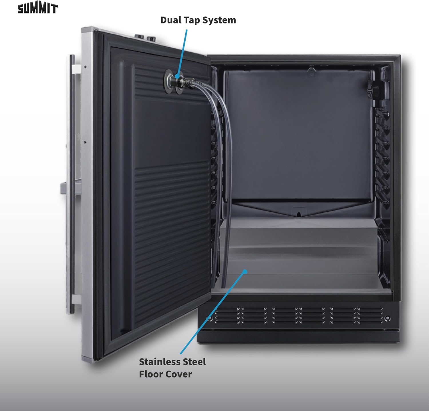 Summit 24" Undercounter Kegerator, Dual Front Beer Tap, No Drill Beer Dispenser, Stainless Steel - SBC7BRSFRTPLHD (Left Handed Door Swing)