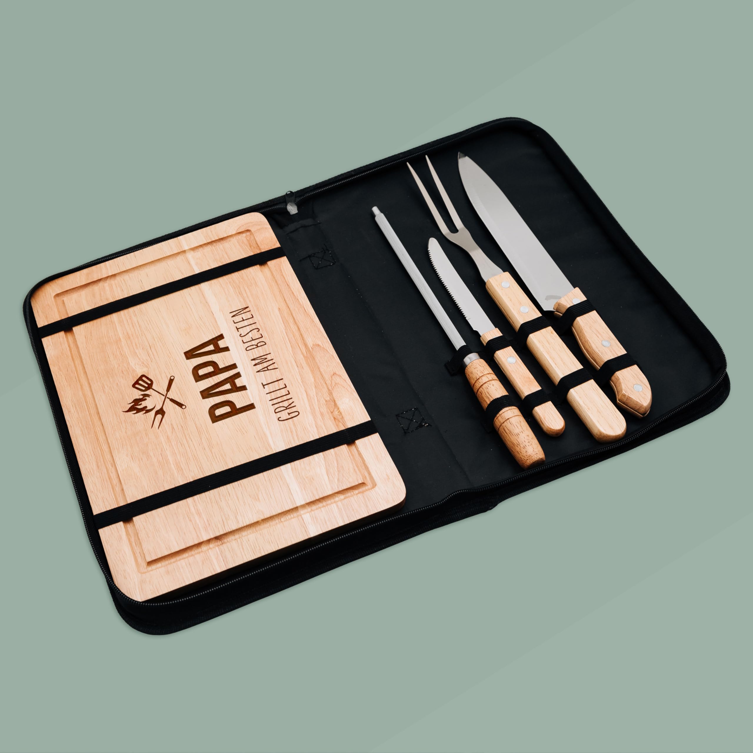 Set da barbecue con coltello in set di coltelli, regalo per grigliate, accessori per barbecue, regalo per uomini, tagliere come regalo per la festa del papà e per la stagione barbecue