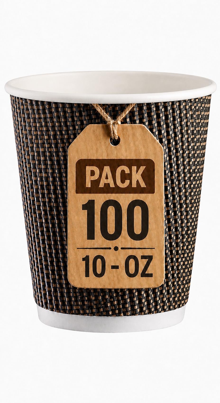 SilverStar 100 x 10oz Disposable Ripple Kraft Triple Walled Paper Brown Cups (for Tea, Coffee, Cappuccino Hot Drinks, Takeaway & More)
