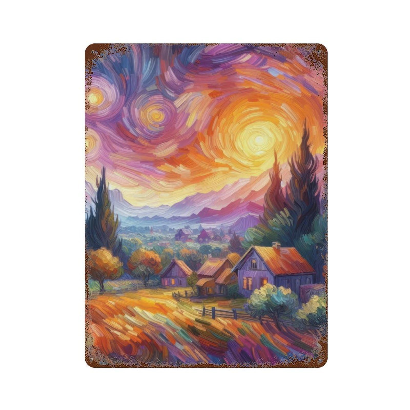 Starry Night Village V14 Decorative Tin Sign 15.7"x11.8", for Bistro, Counter And Cafe Decor, Classic Wall Plaque