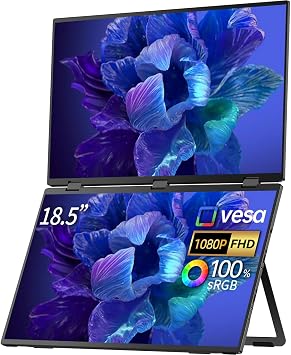 18.5" FHD 1080P Dual Portable Monitor 100% sRGB Laptop Screen Extender, 330 Screen Adjustment & 135 Stand, VESA Mountable, USB-C/HDMI, Travel Monitor for Laptop, Windows