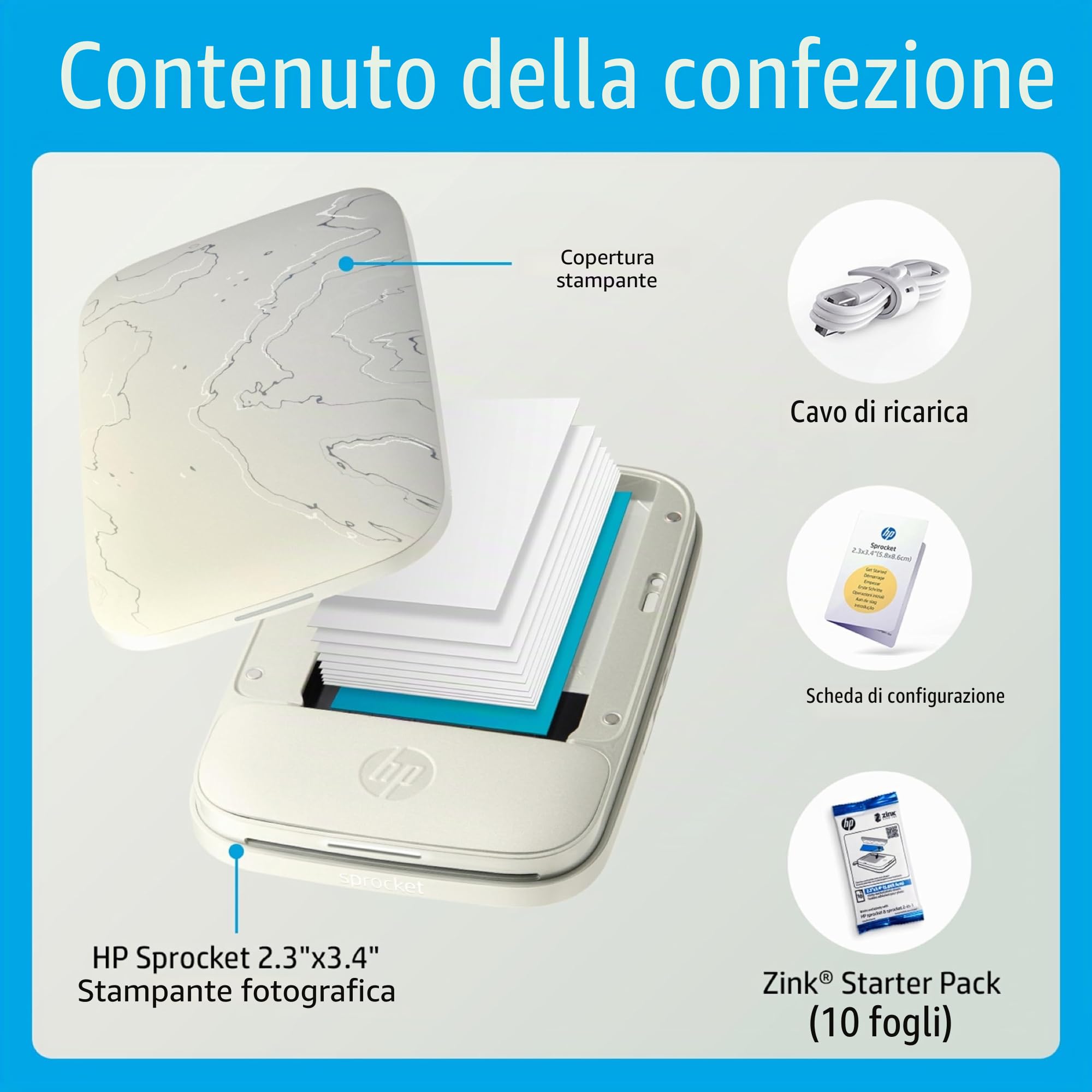 HP Sprocket Select Stampante fotografica istantanea portatile, 2,3 x 3,4 pollici, per dispositivi Android e iOS, colore: Bianco/eclisse