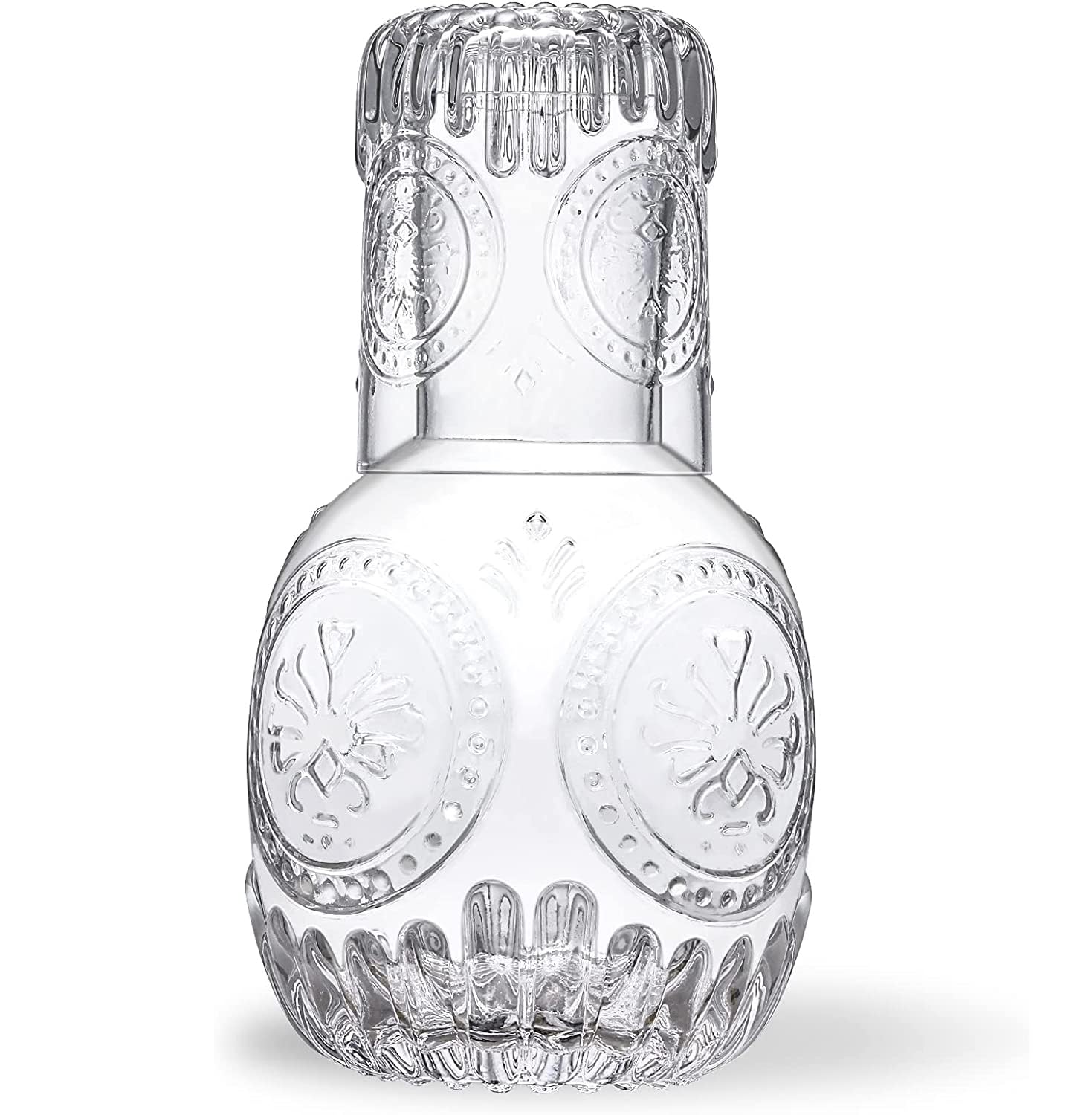 Vintage Bedside Water Carafe and Glass Set for Bedroom Nightstand, Bedside, Thicked Glass Mouthwash Decanter for Bathroom, Water Pitcher Set