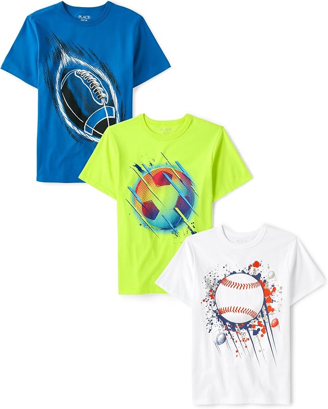 The Children's Place Boys' Sports Short Sleeve Graphic T-Shirts, Multipacks
