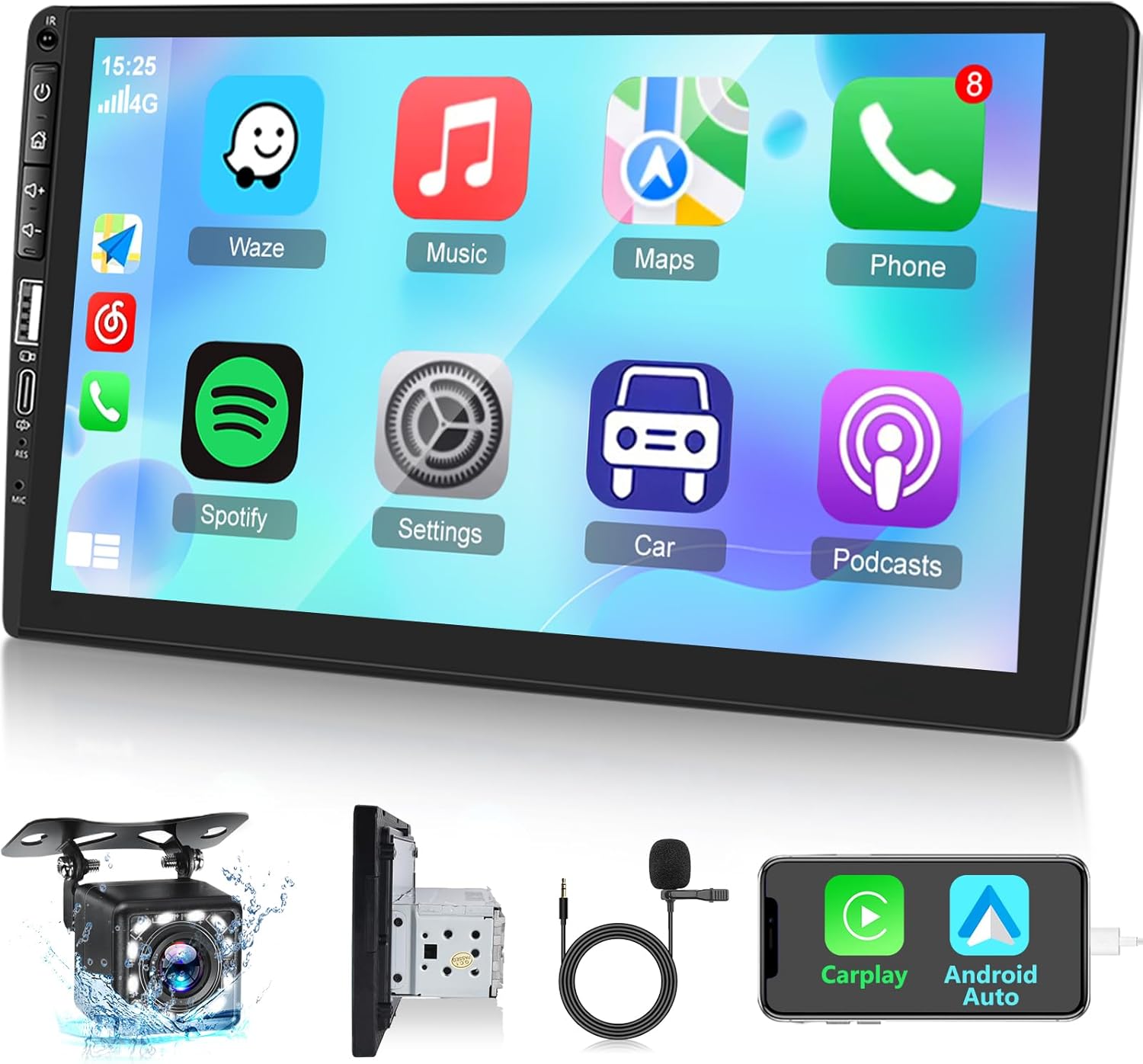 NHOPEEW 2Din autoradio ondersteunt draadloze Carplay en Android Auto - 7 inch touchscreenradio ondersteunt Mirror Link, stuurwielbediening, FM EQ, USB-poorten achteruitrijcamera