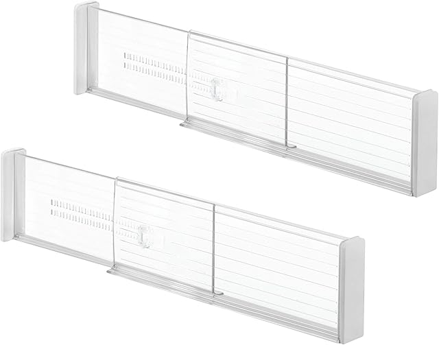 mDesign Adjustable Drawer Insert - Set of 2 - Plastic Drawer Organisers - Excellent Bedroom or Kitchen Storage Solution - Clear