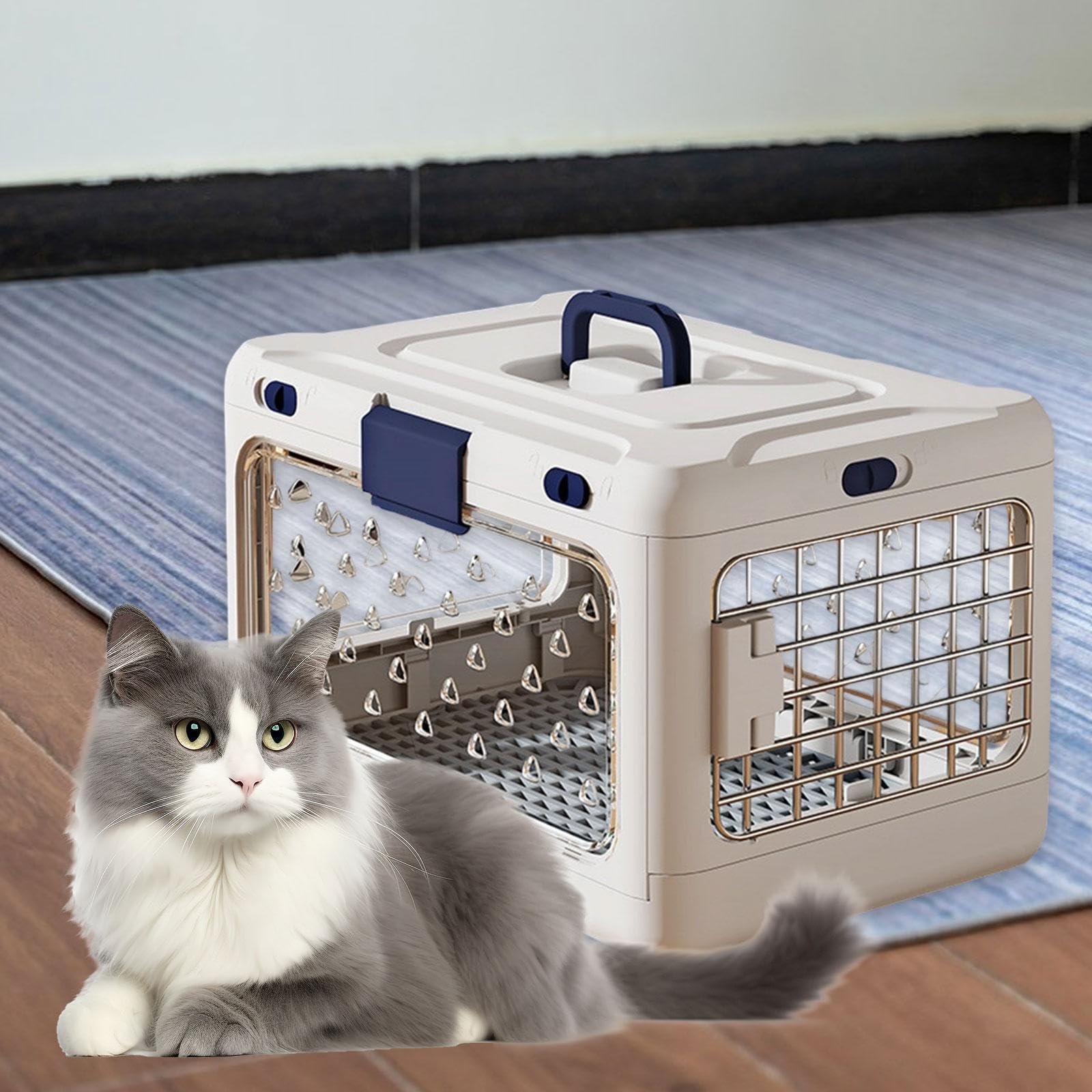 Trasportino Pieghevole per Cuccioli, Traspirante, con Lati rigidi, per Gatti, trasportino per Cuccioli, Conigli, Gattini, Piccoli Animali, Bianco