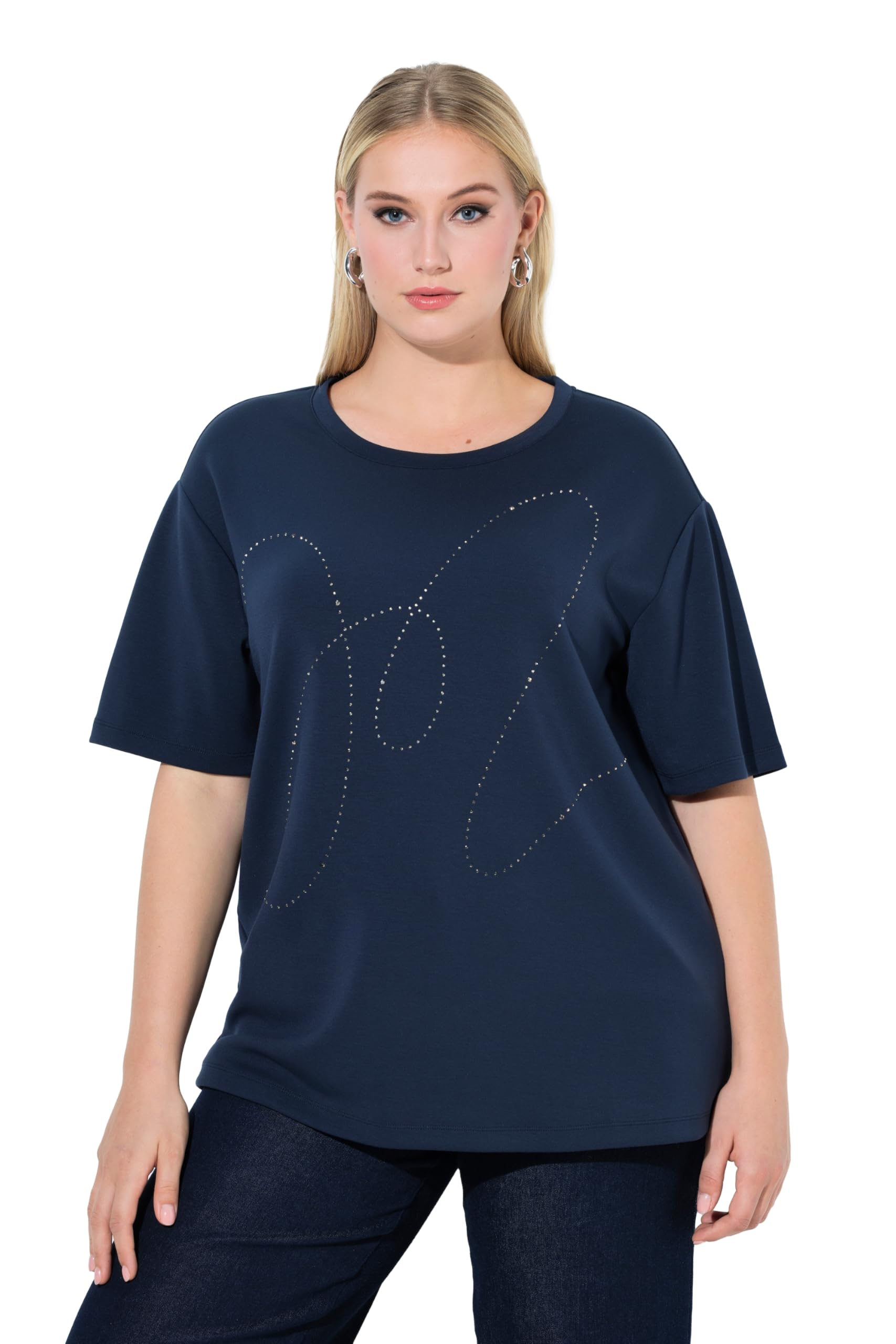Ulla Popken Damen große Größen Übergrößen Plus Size Sweatshirt, Ziersteine, Rundhals, Halbarm, Modalmix 847754