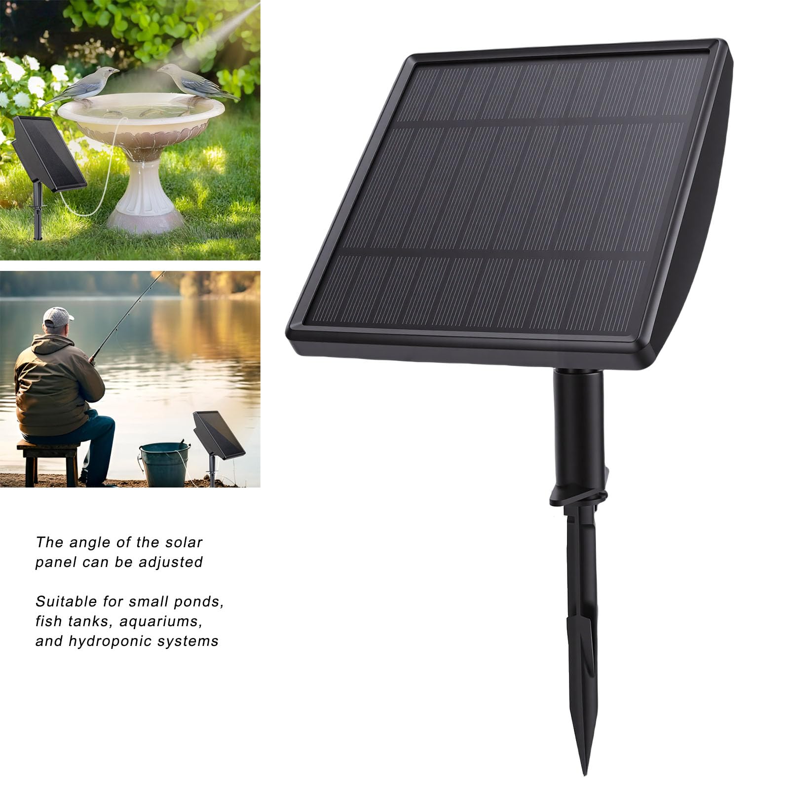 Luocute Solar-Teichbelüfter, 2000 MAh Batterie, Solar-Sauerstoffpumpe mit 2 Luftsteinen und 8,2 Fuß Langem Rohr für Aquarien, Hydrokultur, Kleiner Teich Im Freien