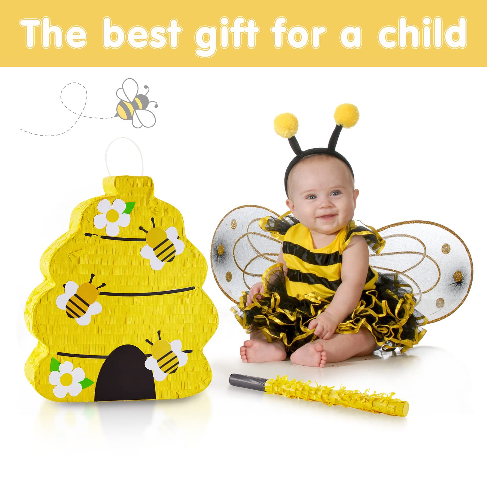 Beehive Gender Reveal Pinata a tema alveare Pinata con benda, bastone e coriandoli Rivelazione di genere Forniture per Baby Shower Girl Boy Compleanno Party Decorationsk