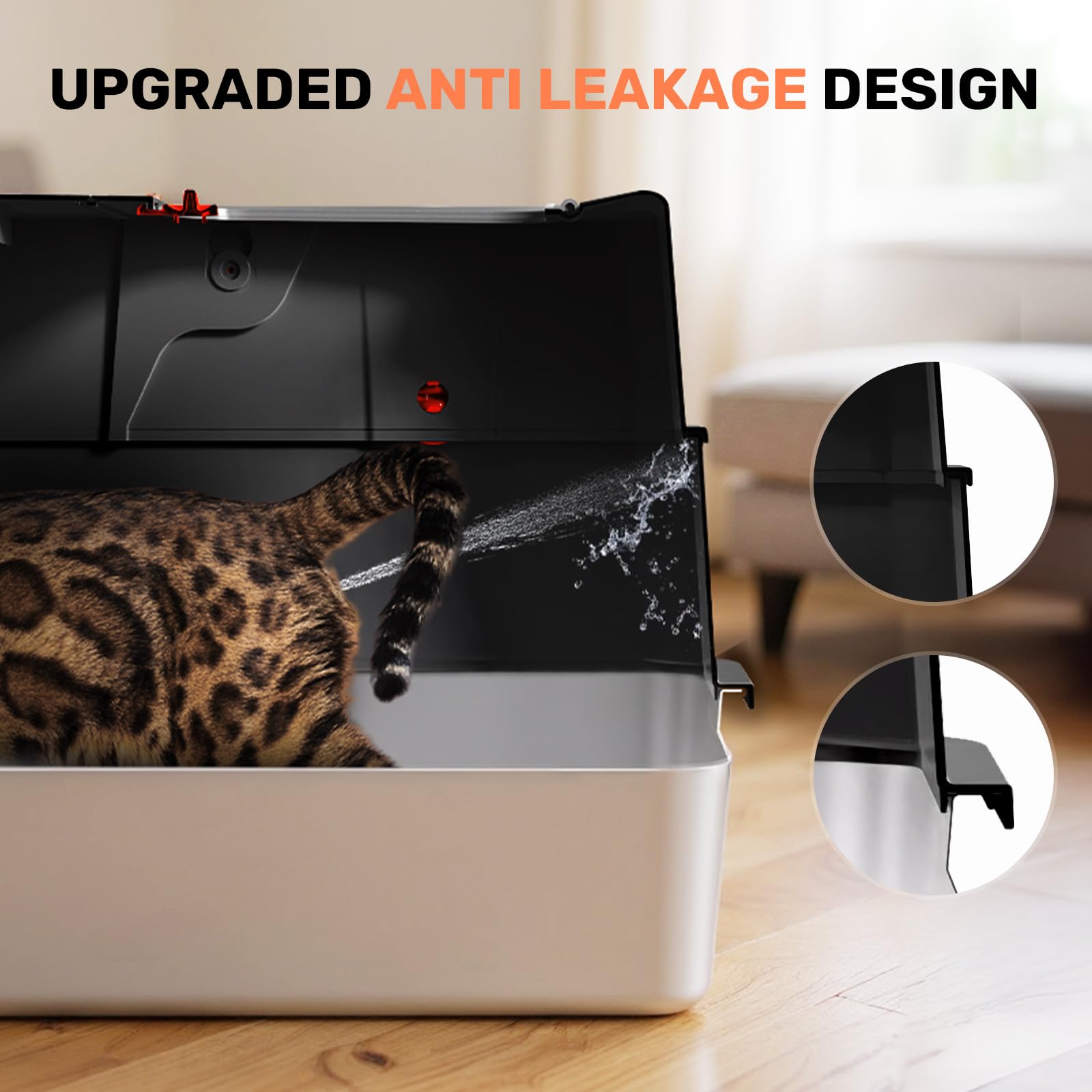 Stainless Steel Litter Box with Lid, Anti-Leakage Enclosed Metal Litter Box, Flip-Top Extra Large Kitty Litter Pan with Scoop & Pedal, Odor Free, Front & Top Dual Entry, Black - image 2