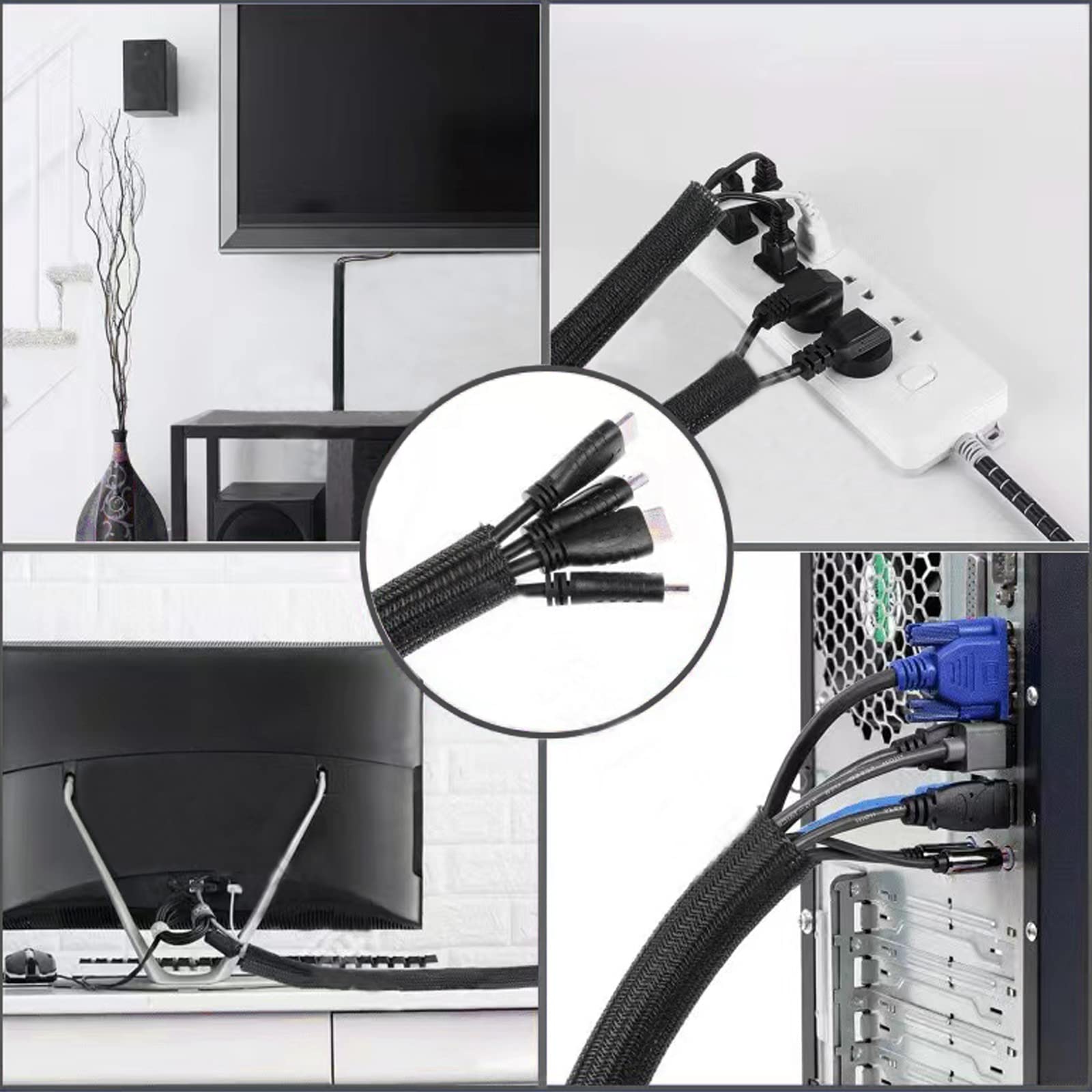 Nutabevr 13mm Guaina Cavi Self-closing, 3 m Raccogli Cavi Nascondi ,Flessibile Intrecciata per TV/Computer Ufficio Casa Auto, bicicletta Bianco